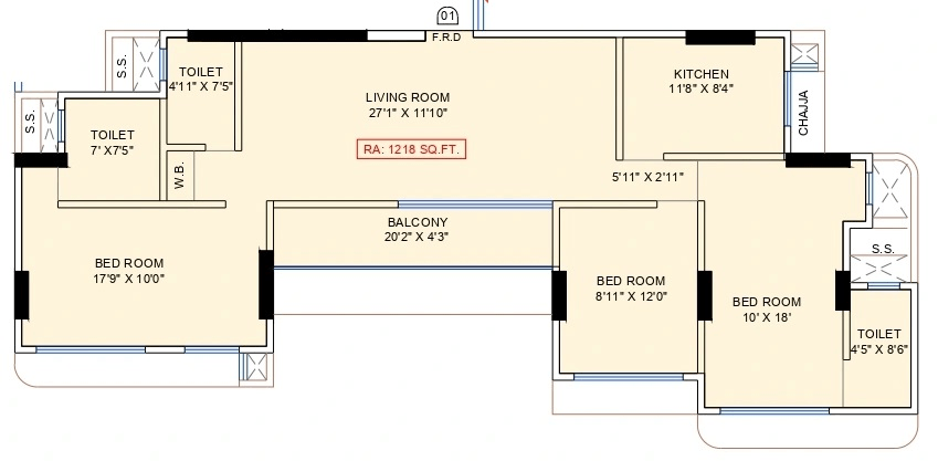 Majestic Sarayu Sabari Unit plan - 1218 sq.ft.