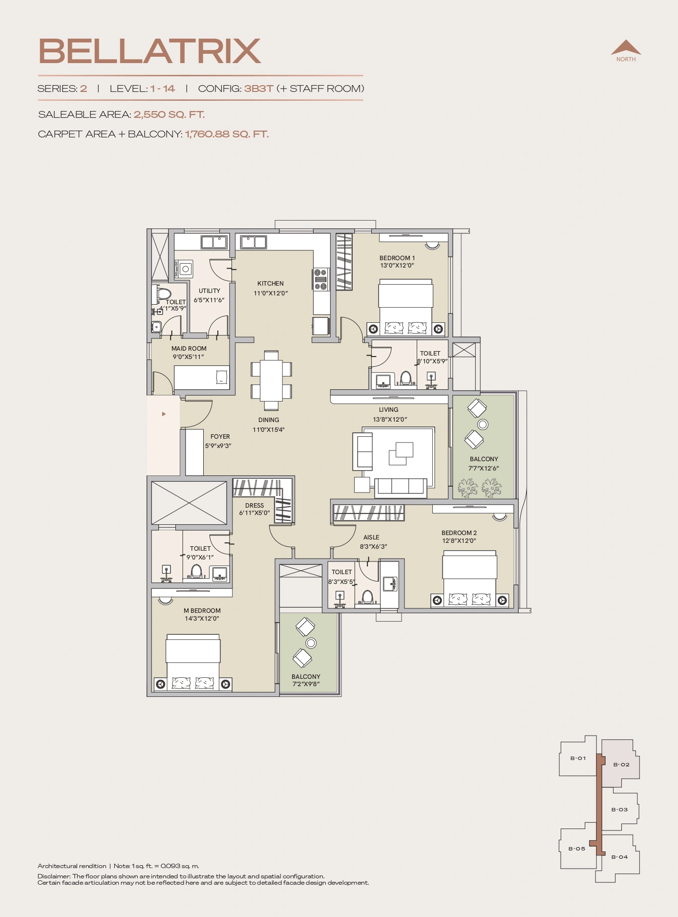 Century Jakkur Unit plan - 1760 sq.ft.