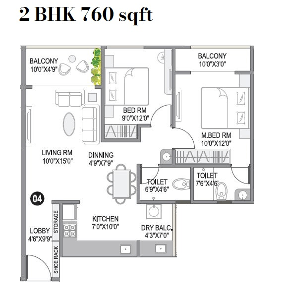 Cityone SkyVe Unit plan - 760 sq.ft.