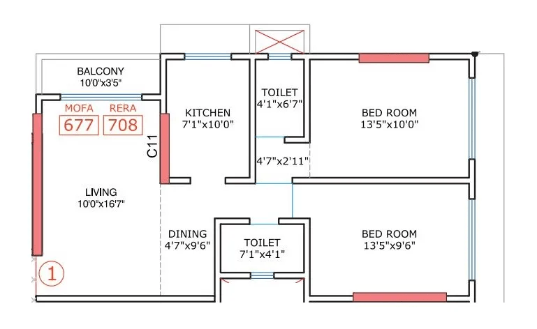Unit plan - 708 sq.ft.