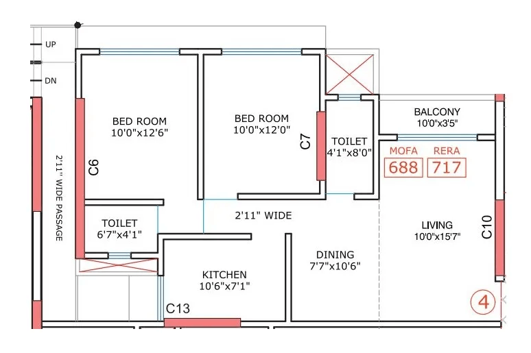 DGS Sheetal Raj Ratan Unit plan - 717 sq.ft.