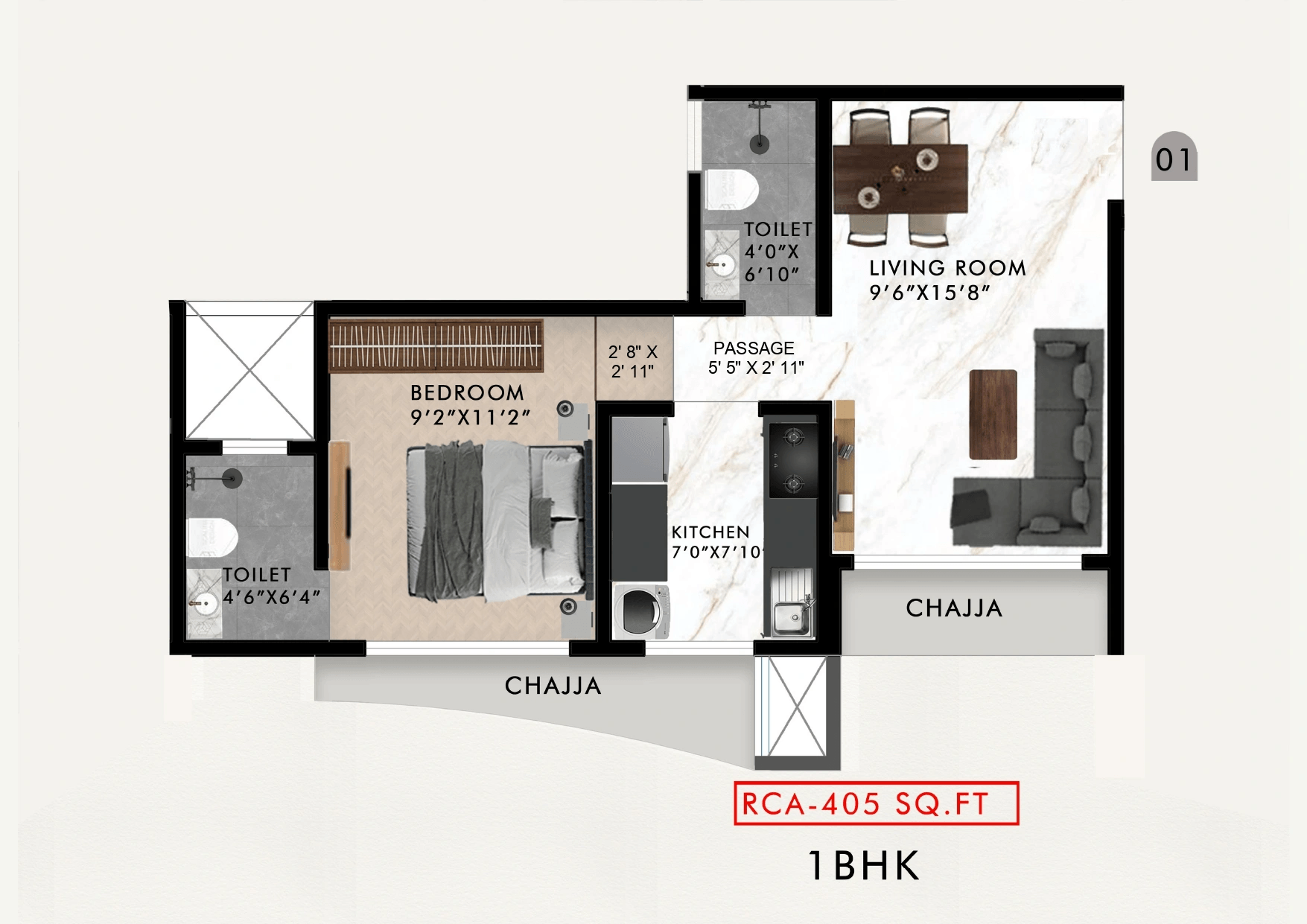 Unit plan - 405 sq.ft.