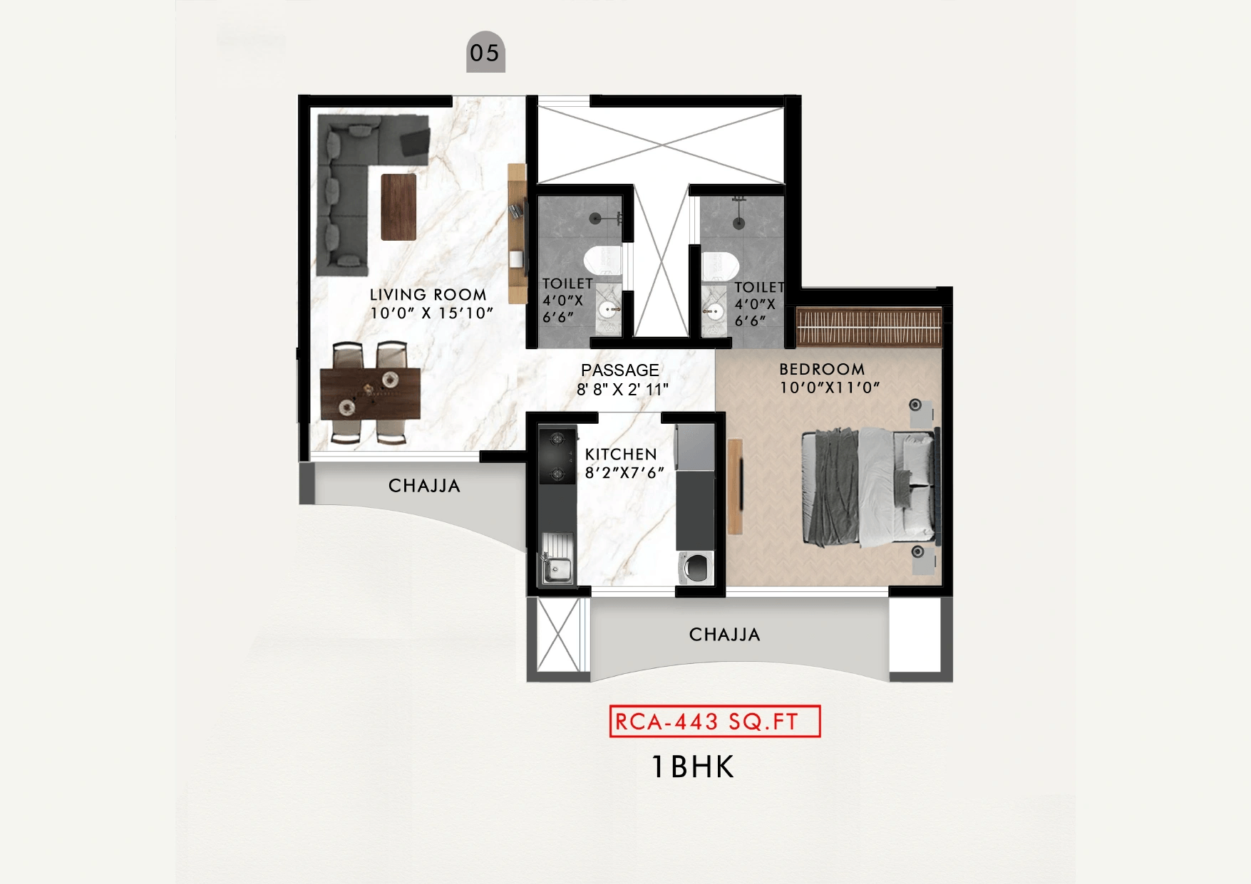 Majestic Oaks Unit plan - 443 sq.ft.