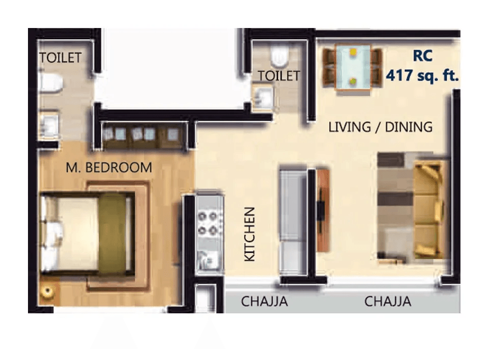 Shivoham Avyukta Neelkamal Unit plan - 417 sq.ft.