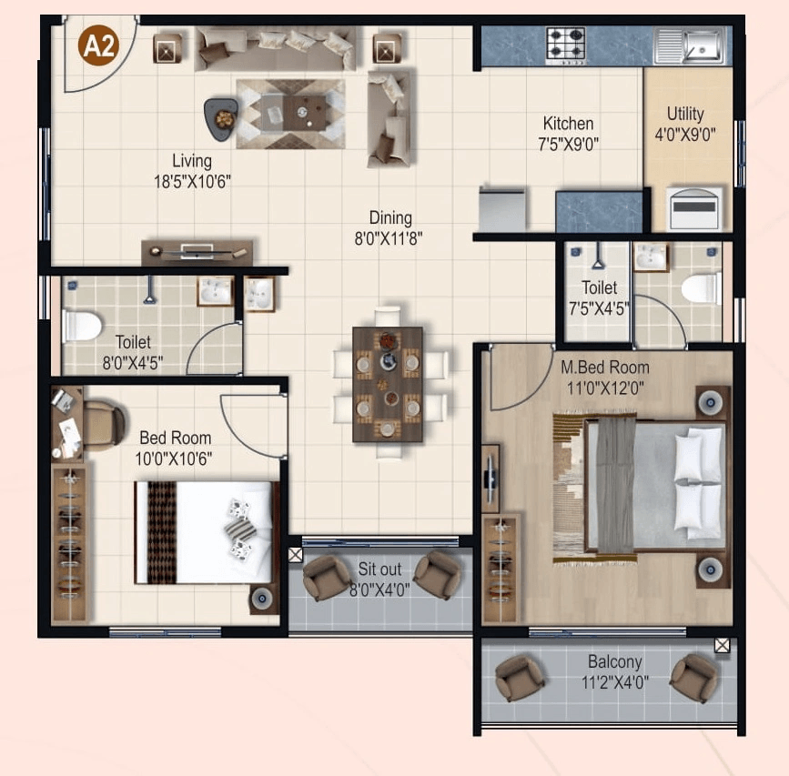 Sanjeevini Aarna Unit plan - 741 sq.ft.