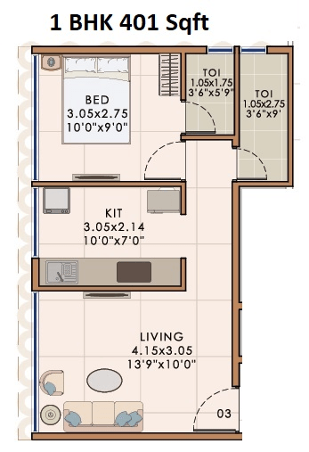Mass Insignia Unit plan - 401 sq.ft.