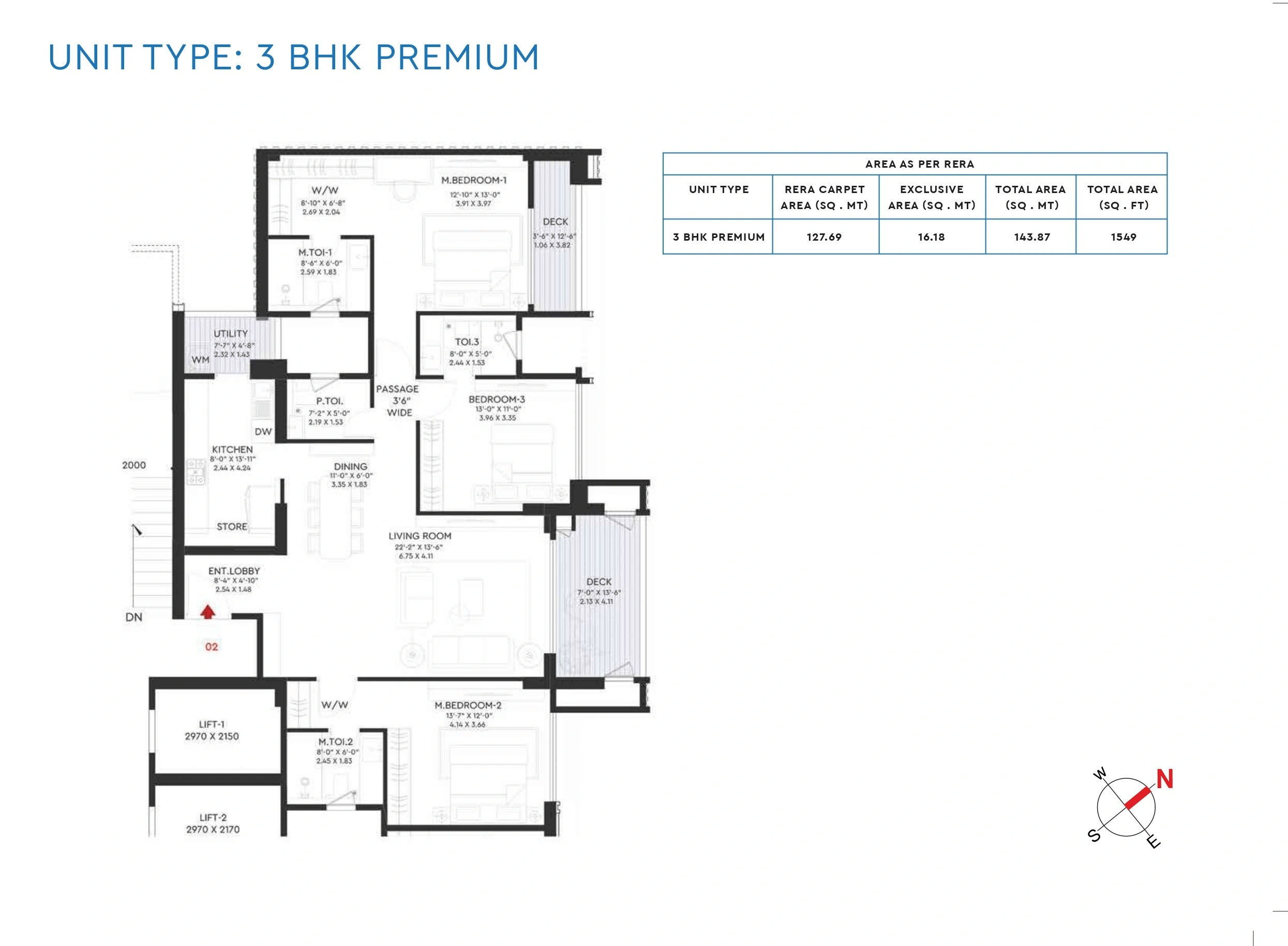 Godrej Altus Vastrapur Unit plan - 1548 sq.ft.