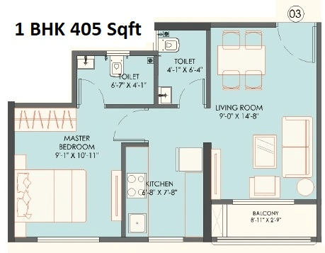 Kohinoor Bella Unit plan - 405 sq.ft.