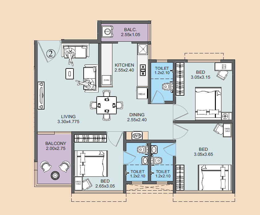 Unit plan - 870 sq.ft.