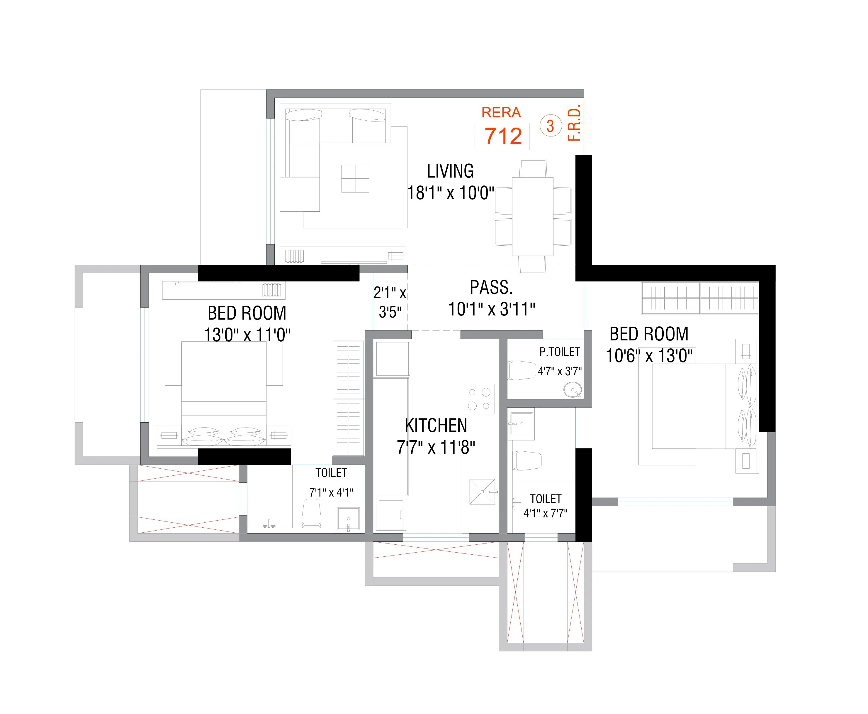 Rishabraj Arham Unit plan - 712 sq.ft.
