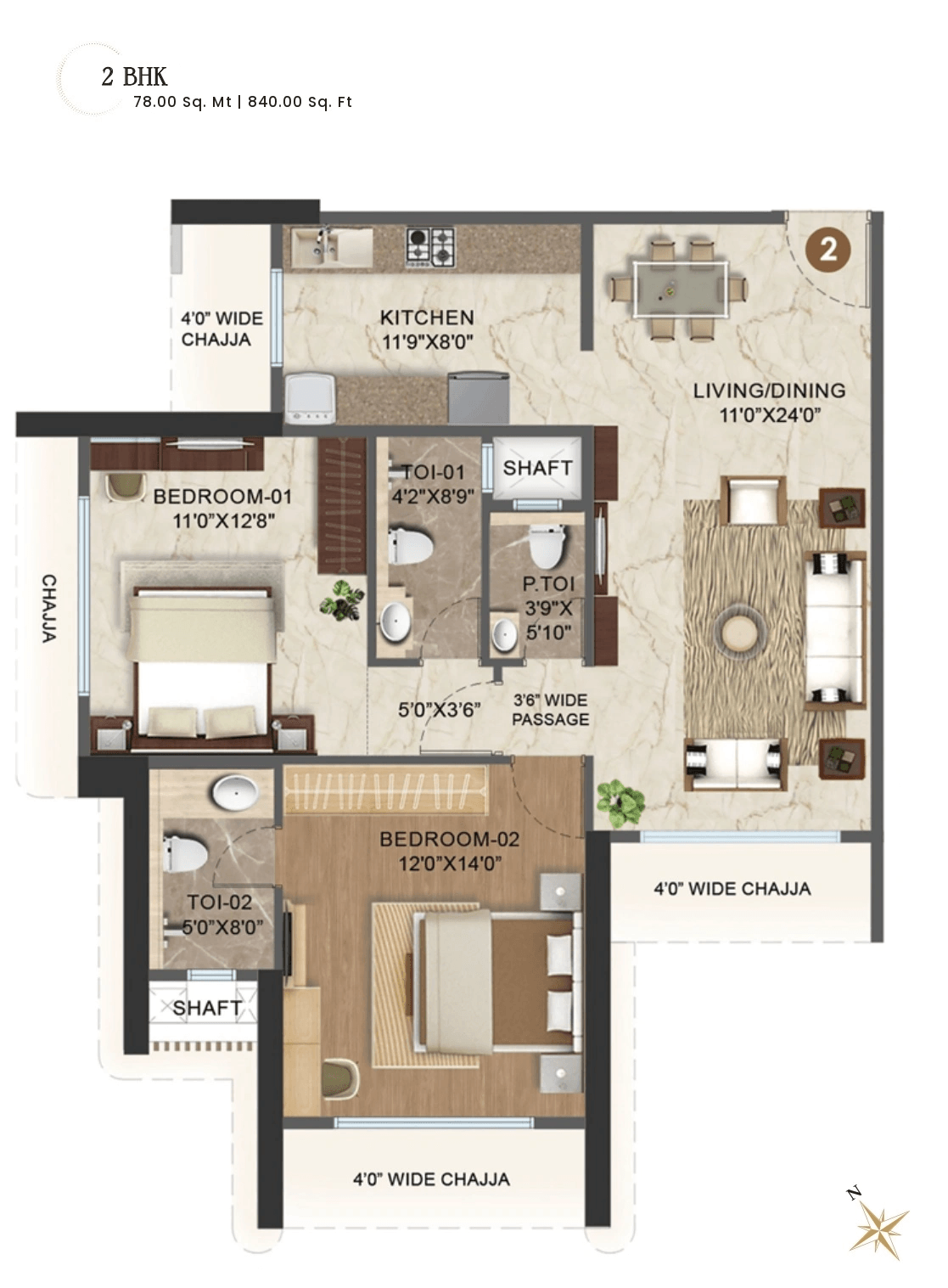 Unit plan - 840 sq.ft.