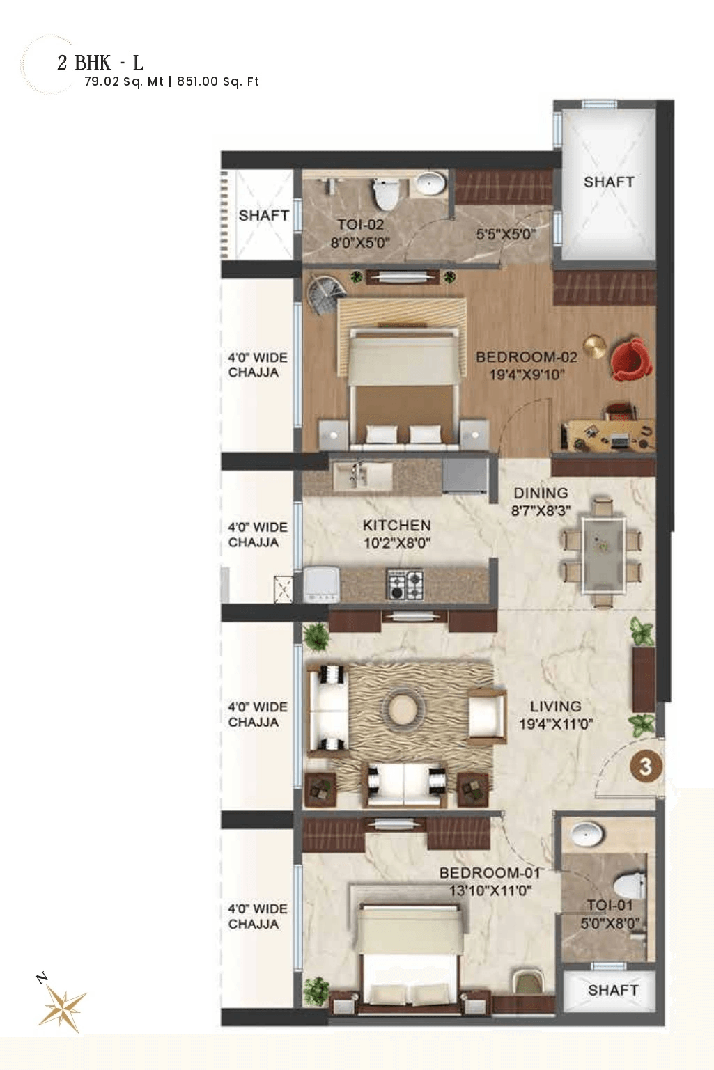 Crystal Ayuddha Eved Unit plan - 851 sq.ft.
