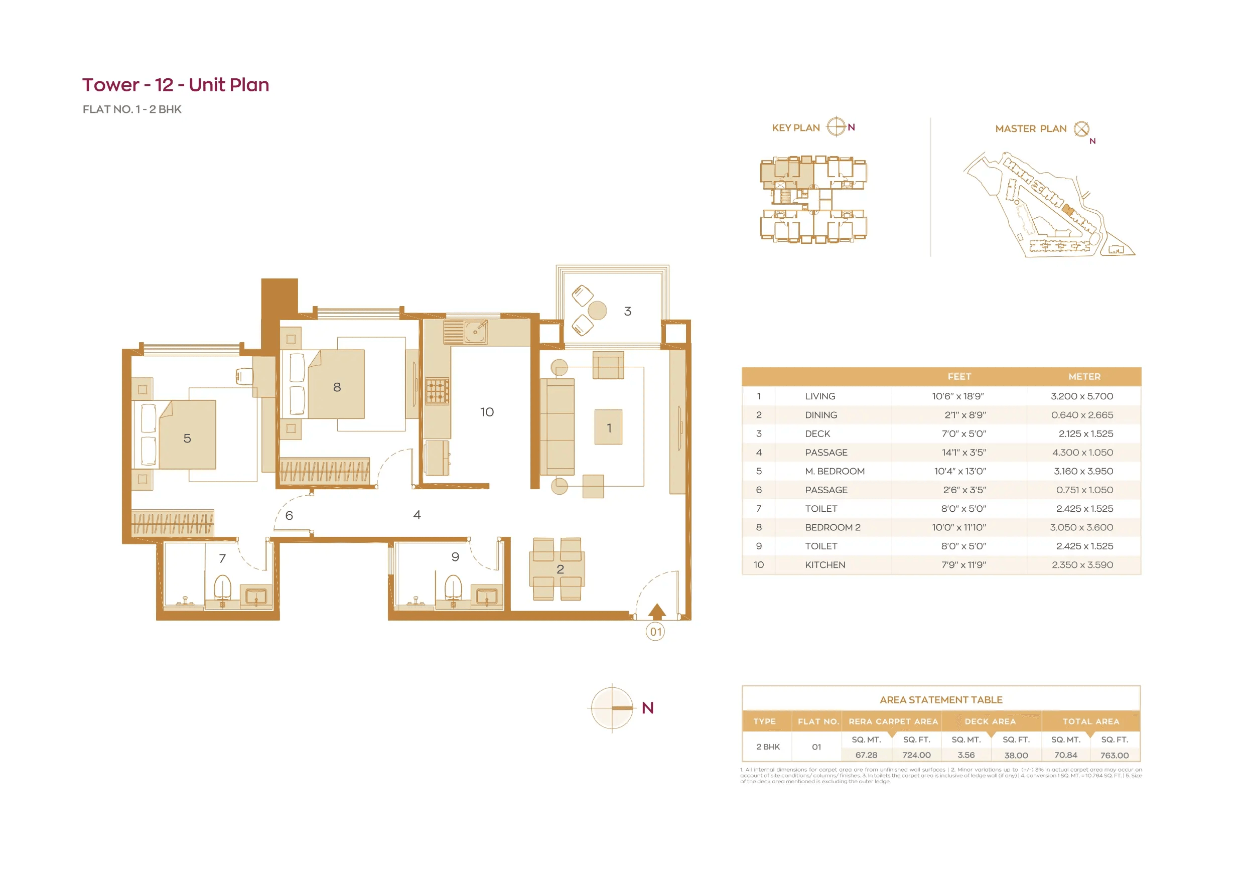 House of Hiranandani Maitri Park Unit plan - 763 sq.ft.