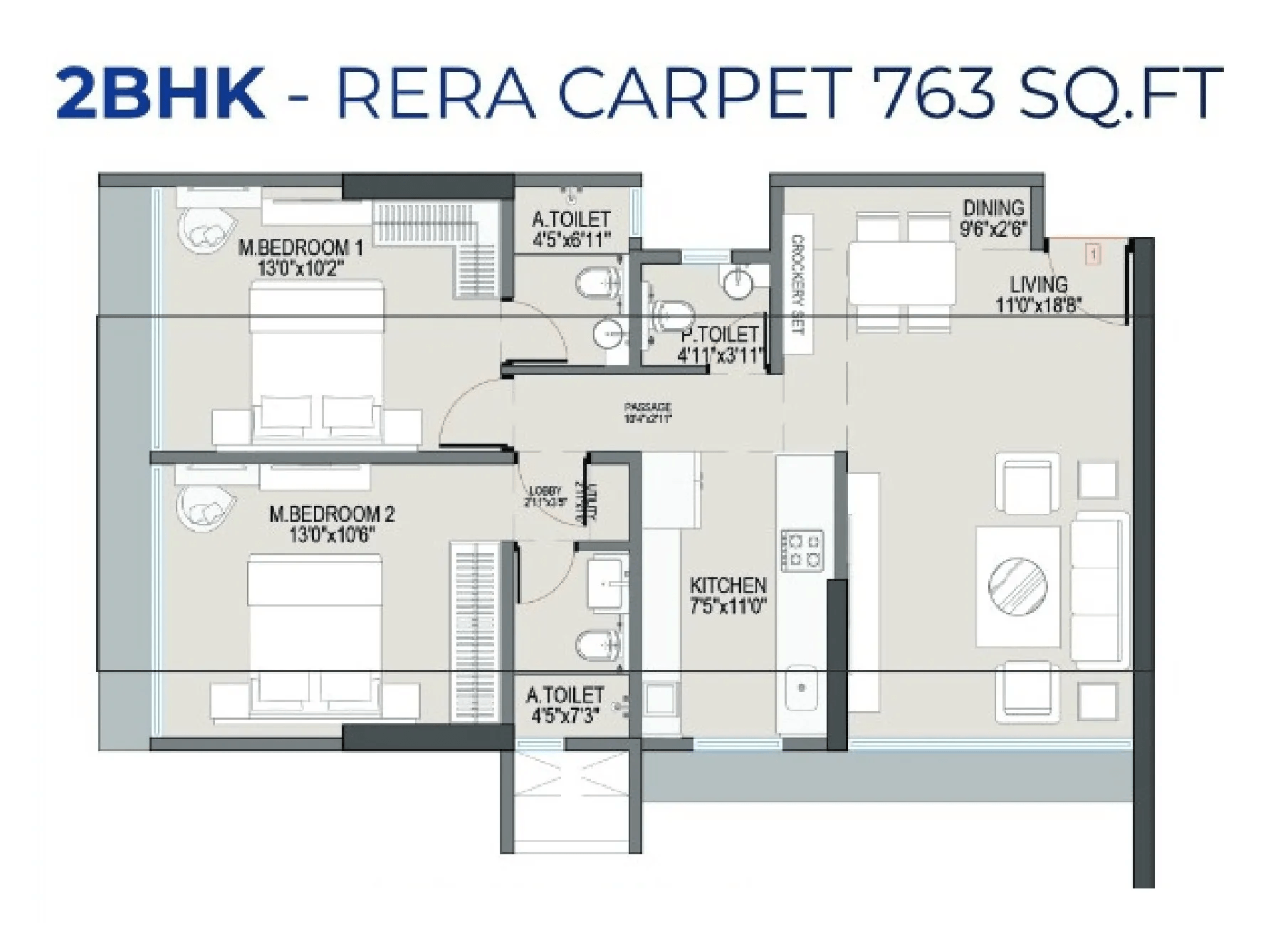 MKJ Bhawani Heights Unit plan - 763 sq.ft.
