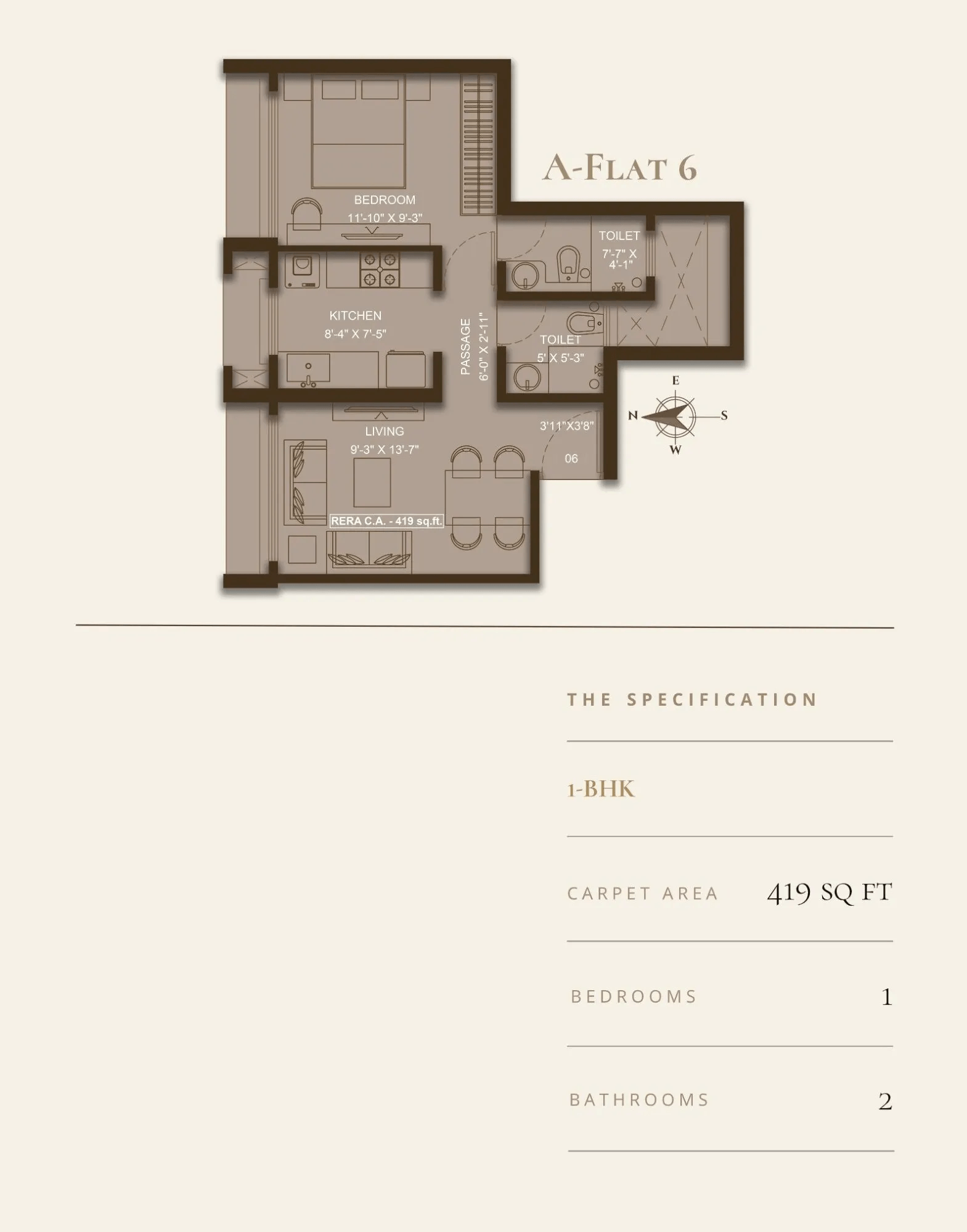 Dem OAK Unit plan - 419 sq.ft.