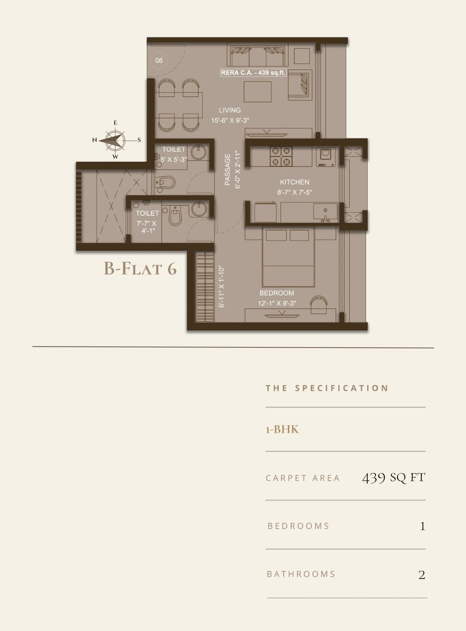 Dem OAK Unit plan - 439 sq.ft.