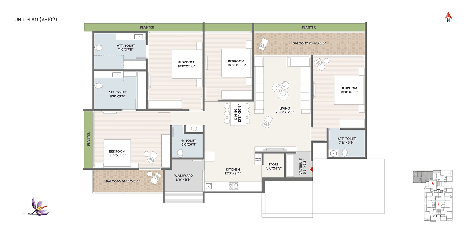 Shlok Abhilasha Unit plan - 1596 sq.ft.