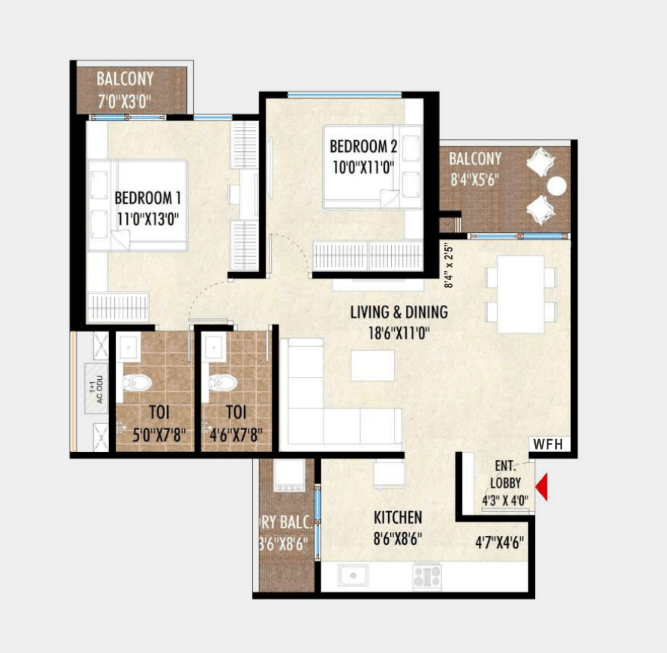 Excellaa Tott Unit plan - 825 sq.ft.