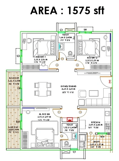 Candeur Kukatpally Unit plan - 1181 sq.ft.