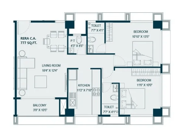 Chaitanya Ganpati Baug Unit plan - 777 sq.ft.