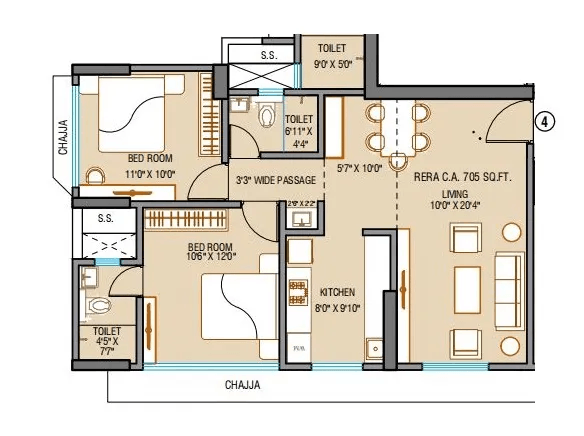 Mahavir Giirnar Unit plan - 705 sq.ft.