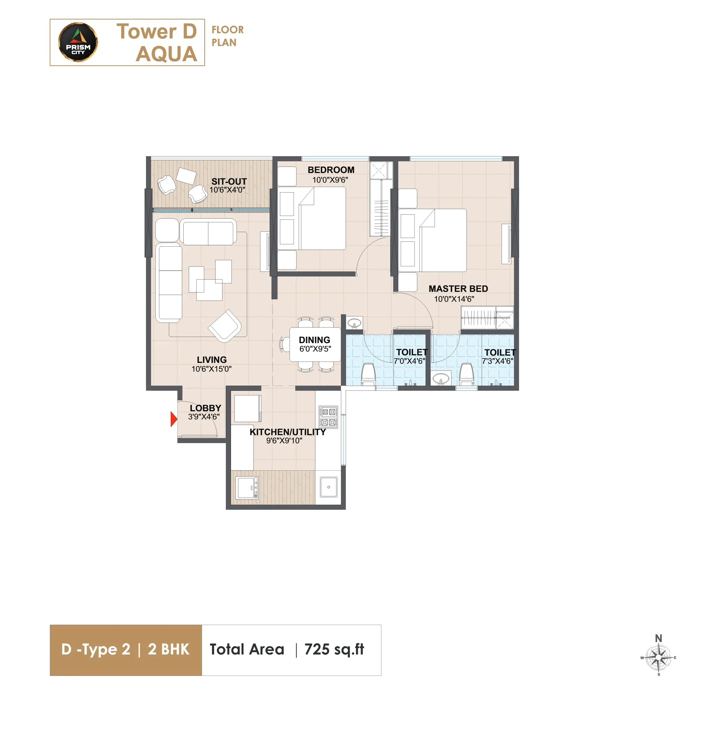 Diamond Prism City Blue Unit plan - 725 sq.ft.