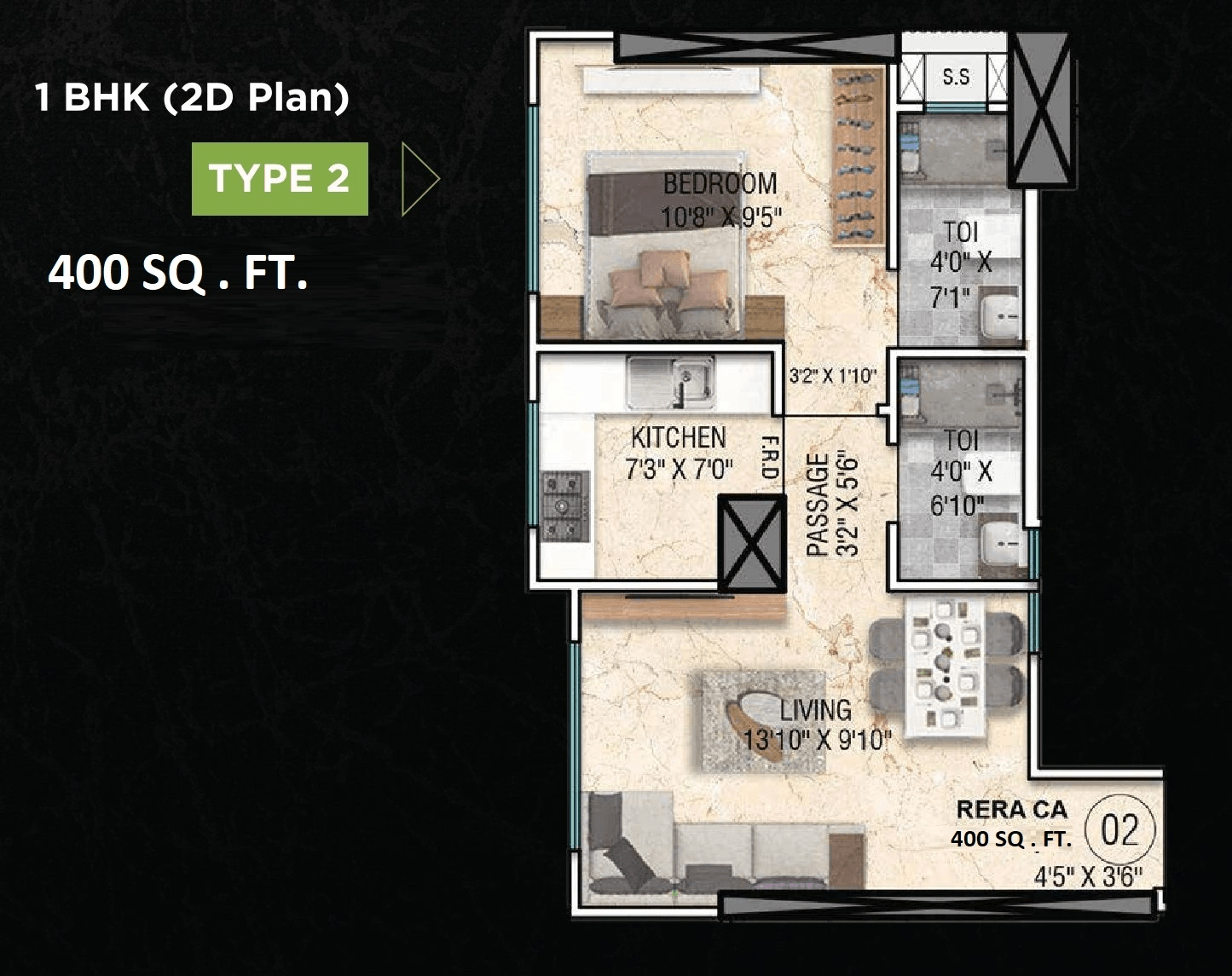 Unit plan - 400 sq.ft.
