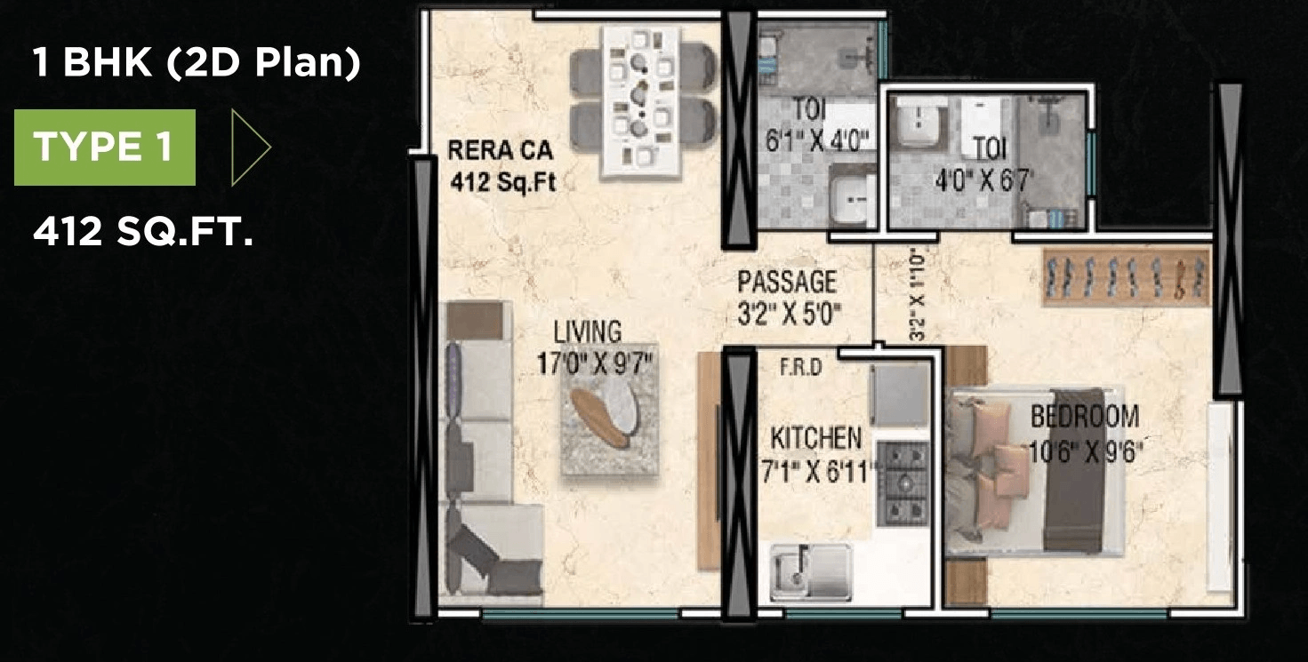Stans Sky Annex Unit plan - 412 sq.ft.