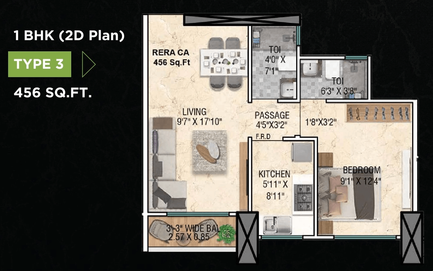 Stans Sky Annex Unit plan - 456 sq.ft.