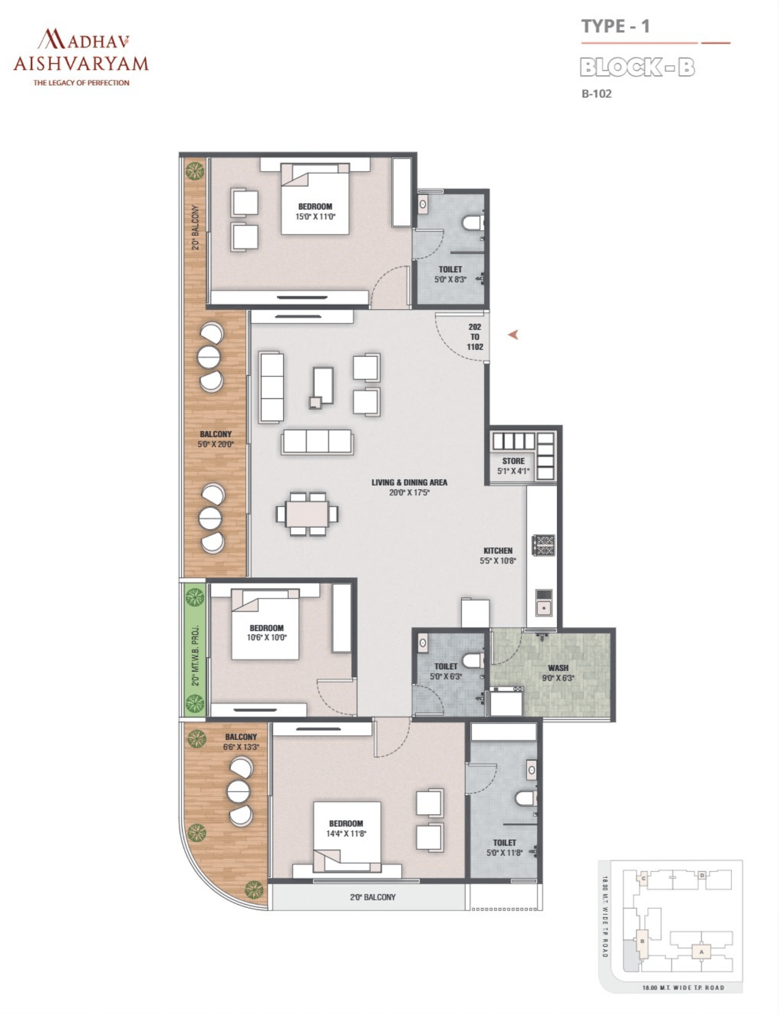 Madhav Aishwaryam Unit plan - 1521 sq.ft.