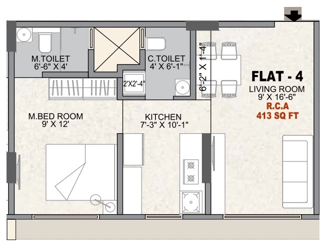 Swastik Bliss Unit plan - 413 sq.ft.