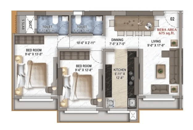 Unit plan - 675 sq.ft.