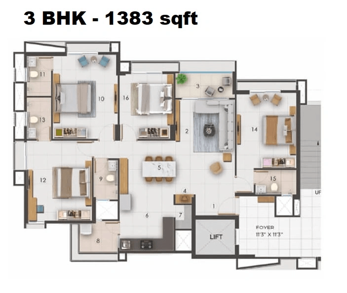 Adani Archway Unit plan - 1382 sq.ft.