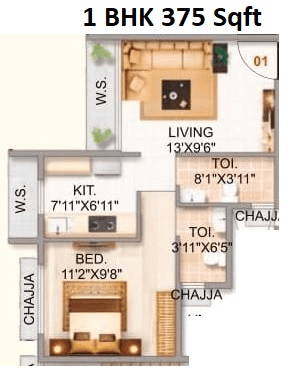 The Gateway Unit plan - 375 sq.ft.