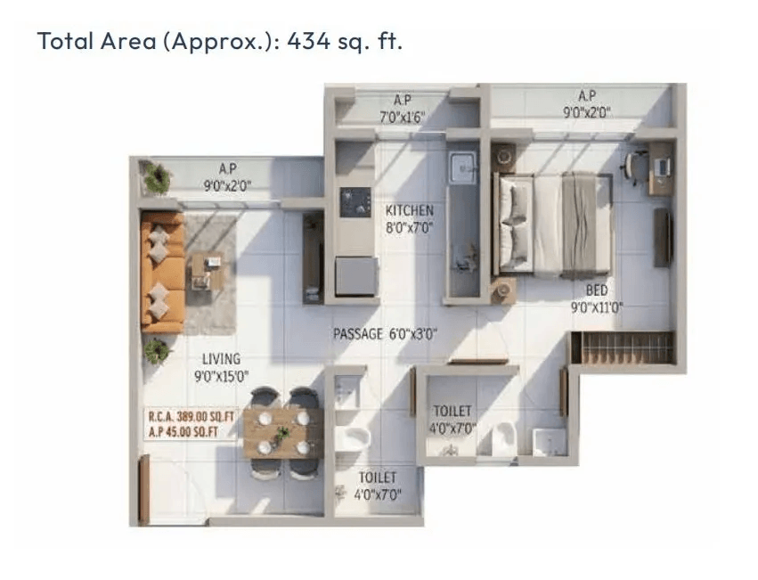 Unit plan - 434 sq.ft.
