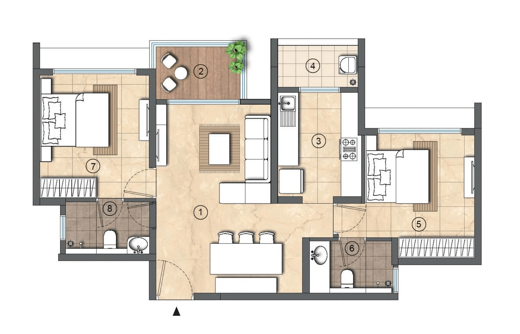 Lodha Woods Unit plan - 659 sq.ft.