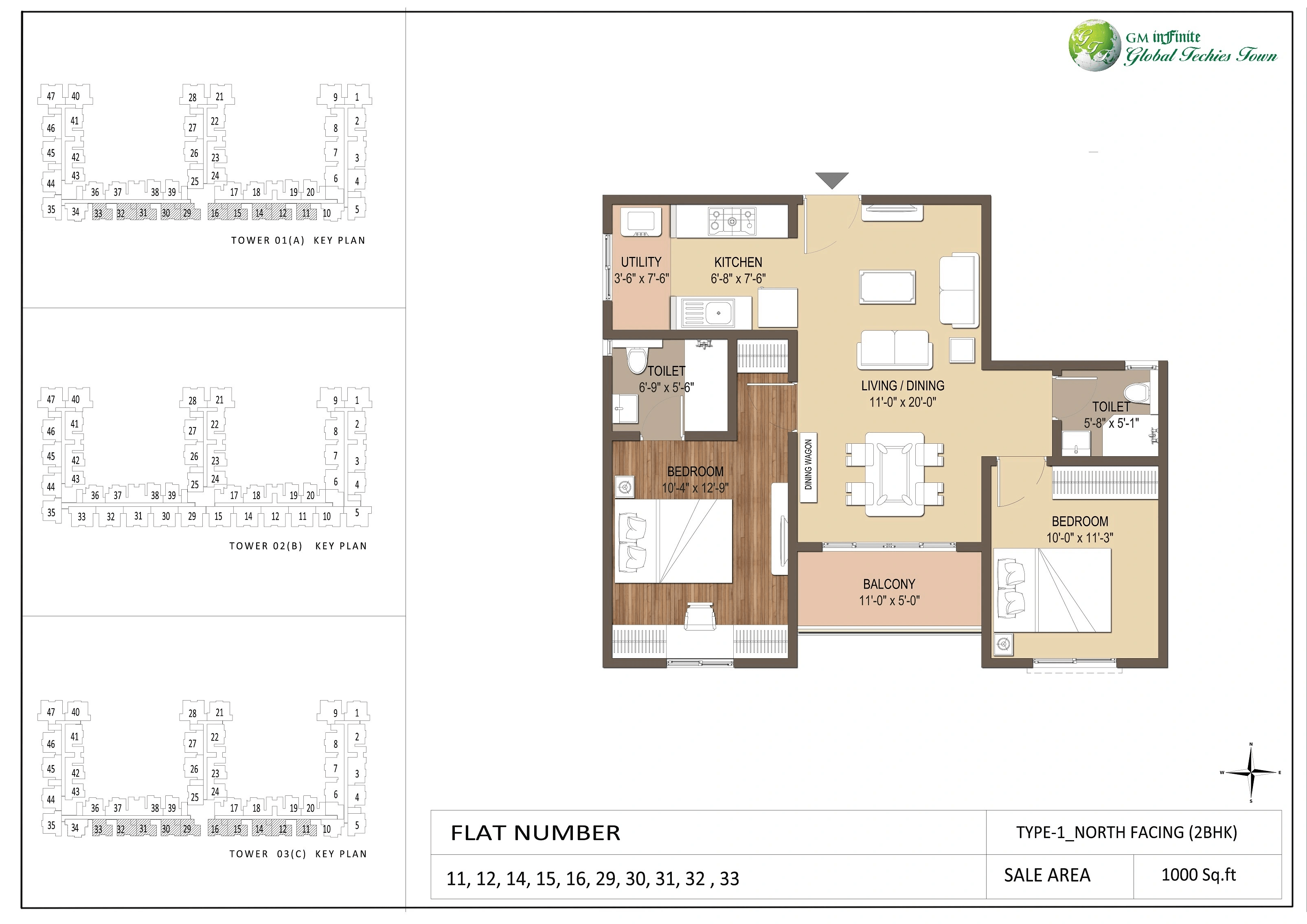 GM Global Techies Town Unit plan - 740 sq.ft.
