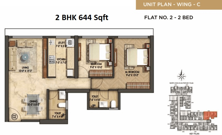 Runwal Timeless Unit plan - 644 sq.ft.