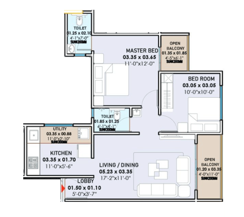 Rajvi Evara Unit plan - 706 sq.ft.