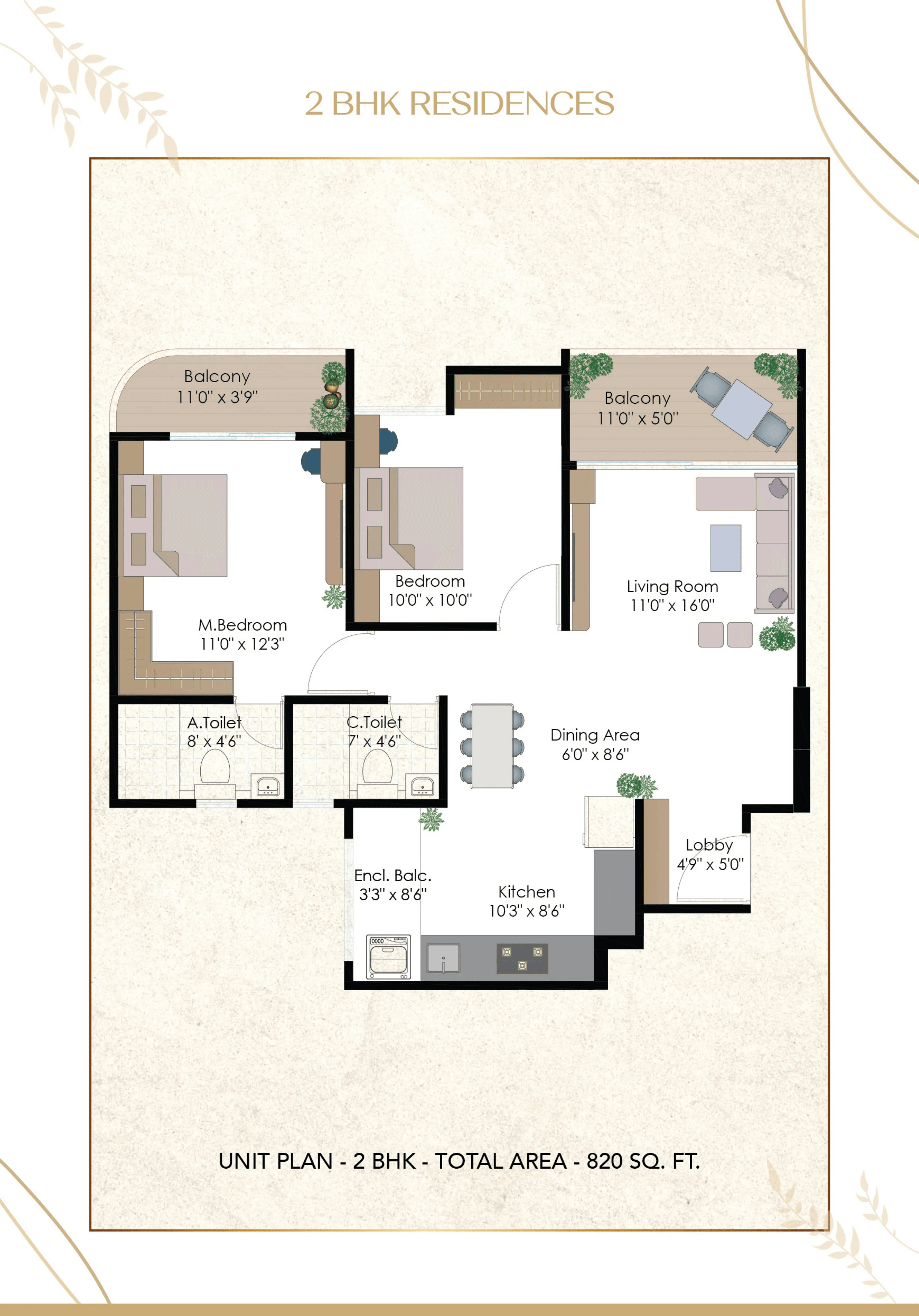 GD Square Elite The Arc Unit plan - 820 sq.ft.