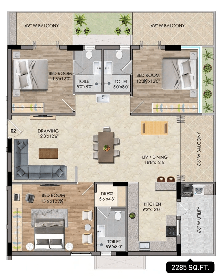 Bharathi Lakewoods Unit plan - 1680 sq.ft.
