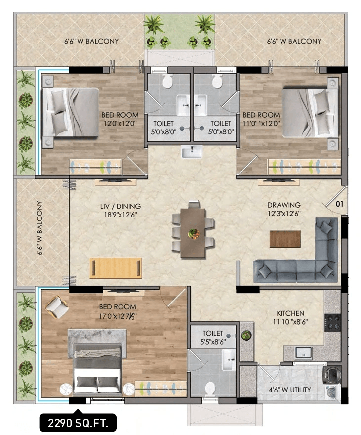 Bharathi Lakewoods Unit plan - 1674 sq.ft.