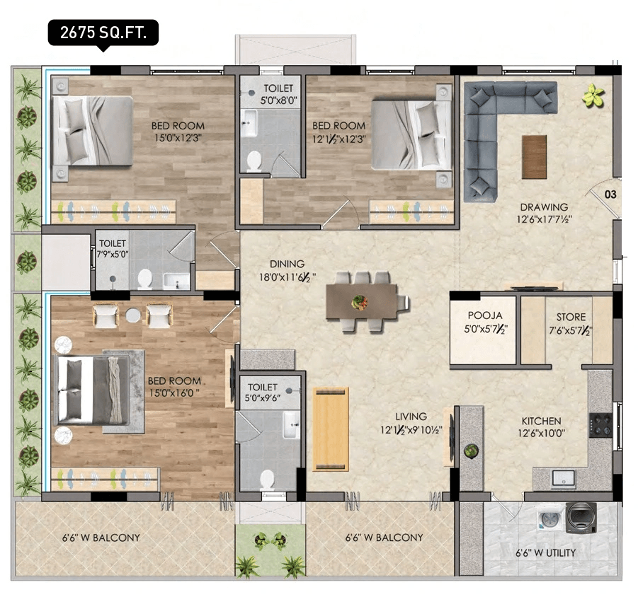 Bharathi Lakewoods Unit plan - 1963 sq.ft.