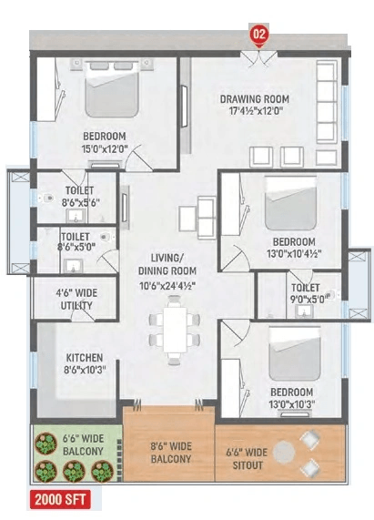Bharathi Horizon Unit plan - 1482 sq.ft.