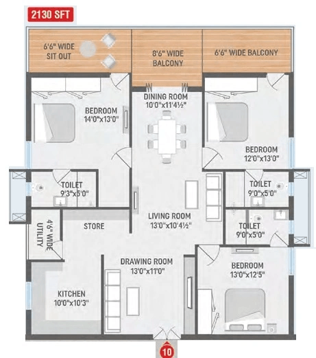 Bharathi Horizon Unit plan - 1623 sq.ft.