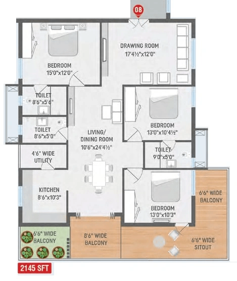 Bharathi Horizon Unit plan - 1601 sq.ft.