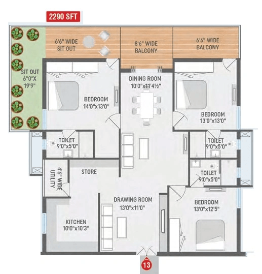 Bharathi Horizon Unit plan - 1714 sq.ft.