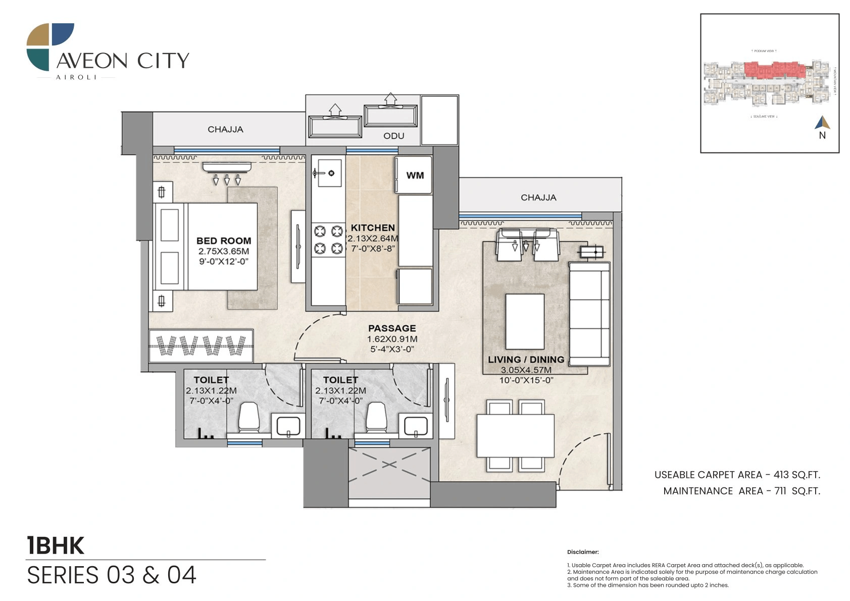 Delta Tricity Unit plan - 413 sq.ft.