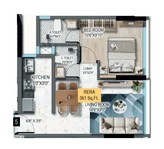 Unit plan - 361 sq.ft.