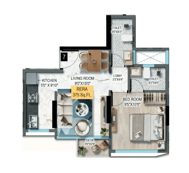 DTG Aurum Unit plan - 375 sq.ft.